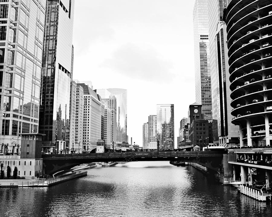 Chicago River in Black and Whtie Photograph by Mary Pille