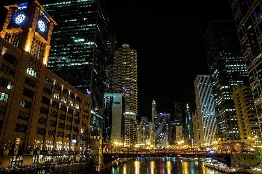 Chicago River Night Photograph by John Daly