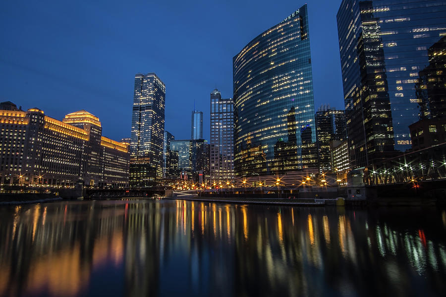 Chicago River Reflections at dusk  Photograph by Sven Brogren