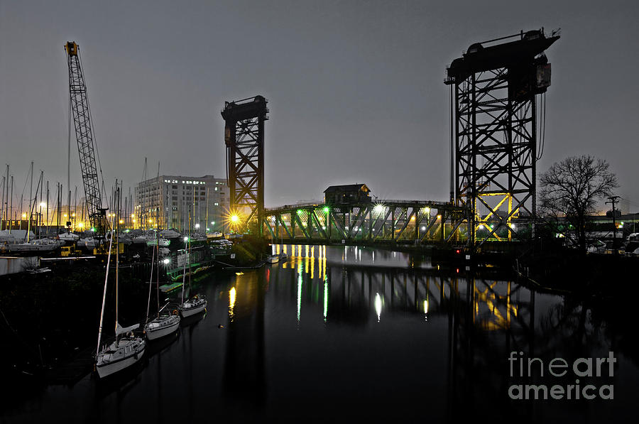 Boat Photograph - Chicago River Scene at Night by Bruno Passigatti