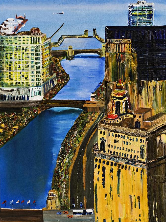 Chicago Skyline Painting - Chicago River Skyline by Modern Impressionism