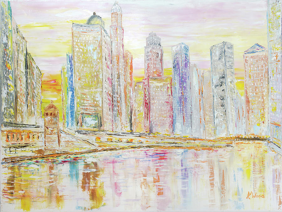 Chicago River Skyline Painting by Ken Wood
