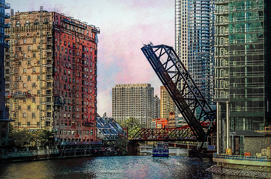 Chicago River View With Kinzie Street Bridge Photograph by Wes Iversen