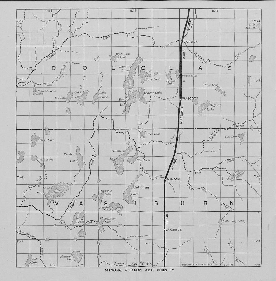 Omaha Road Map of Northern Wisconsin - Minong and Gordon Vicinity  Photograph by Chicago and North Western Historical Society