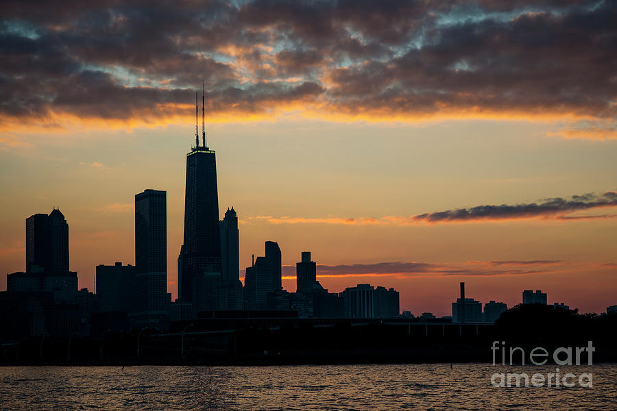 Chicago Skyline Silhouette At Night