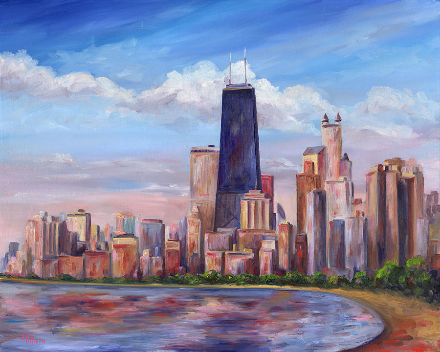 Chicago Skyline Painting : Watercolor Chicago Skyline Canvas Print By