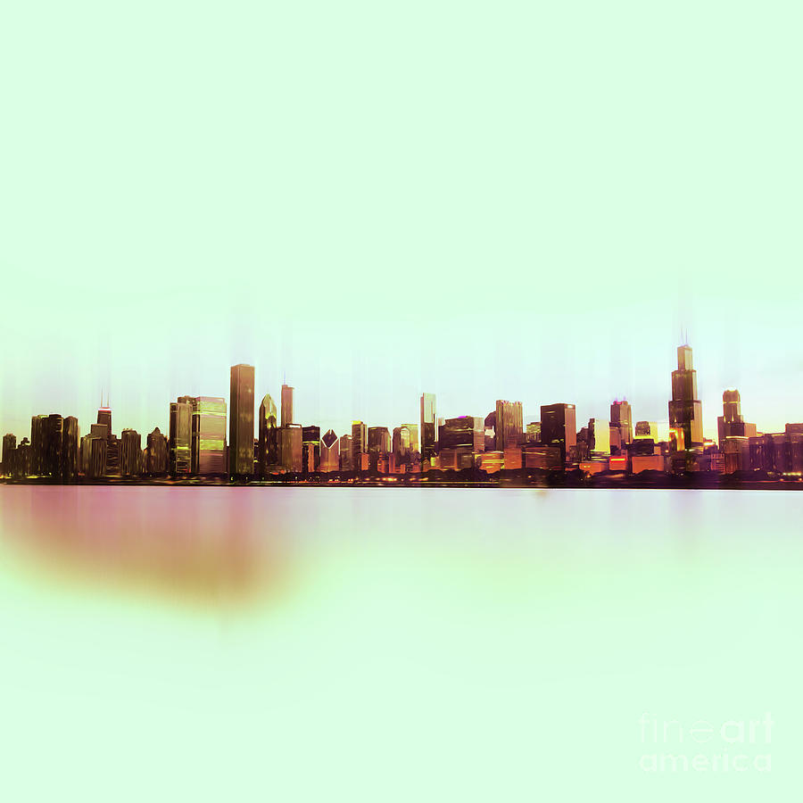 Vintage Painting - Chicago Skyline 01 by Gull G