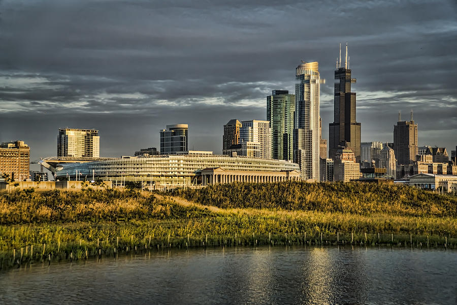 Chicago SKyline and nature preserve at sunrise Photograph by Sven Brogren