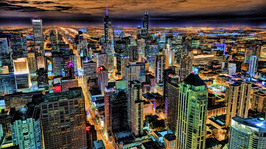 Chicago Skyline at Night Painting by Christopher Arndt