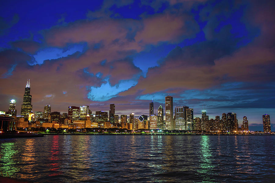 Chicago skyline at night from Solidarity Drive Photograph by Judith Barath