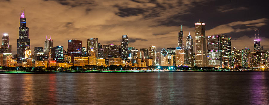 Chicago Skyline at Night Photograph by Lev Kaytsner