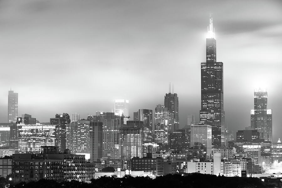 America Photograph - Chicago Skyline Black and White - Illinois - USA by Gregory Ballos