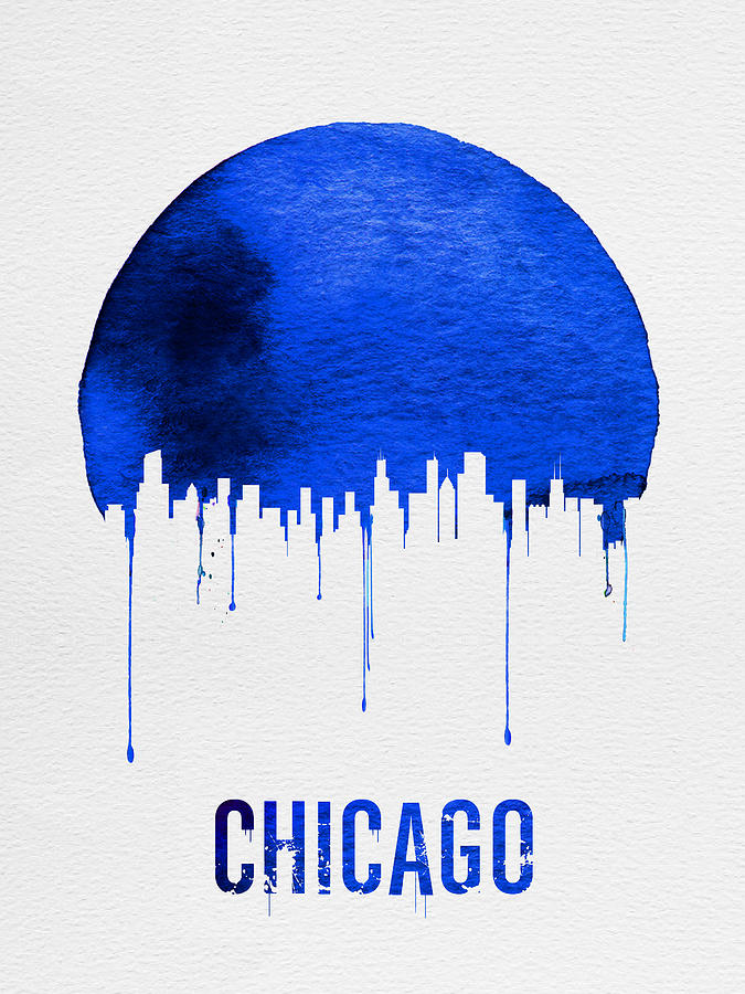 Chicago Painting - Chicago Skyline Blue by Naxart Studio