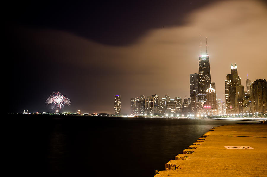 Chicago Photograph - Chicago Skyline Fireworks by Anthony Doudt
