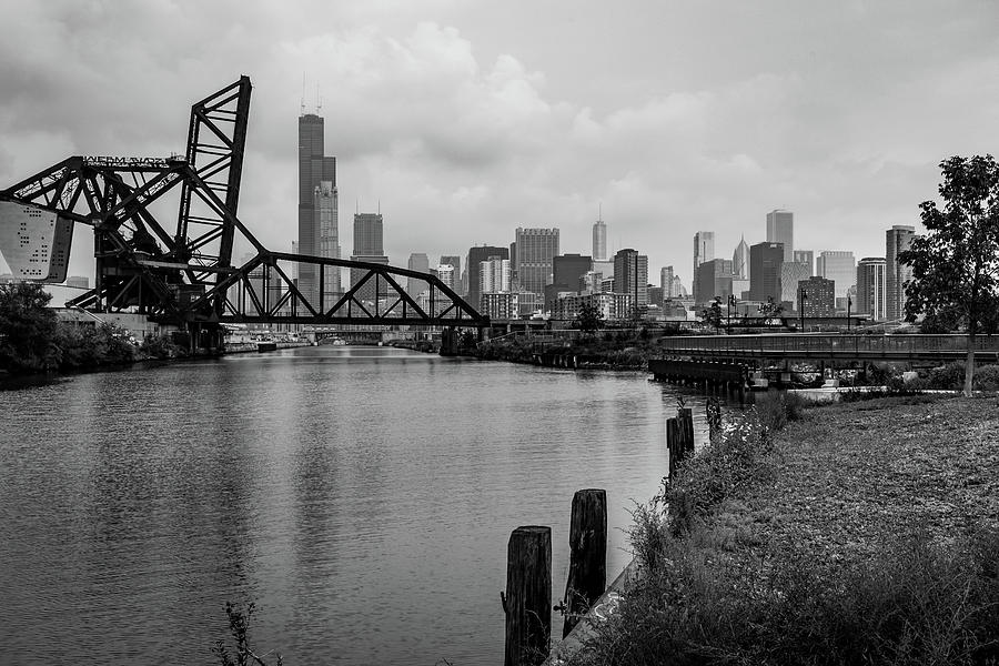 Chicago Skyline from the Southside in Black and White Photograph by Anthony Doudt