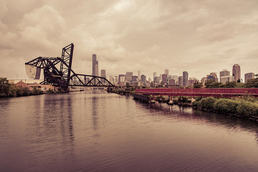 Chicago Skyline from the Southside with Red Bridge Photograph by Anthony Doudt