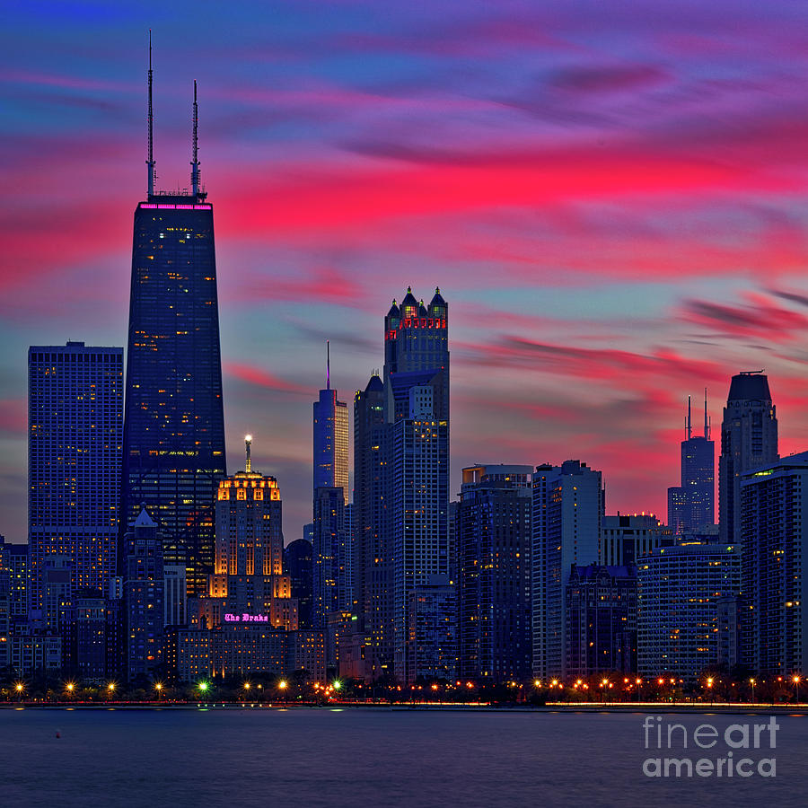 Chicago skyline landmarks at sunset Photograph by Izet Kapetanovic
