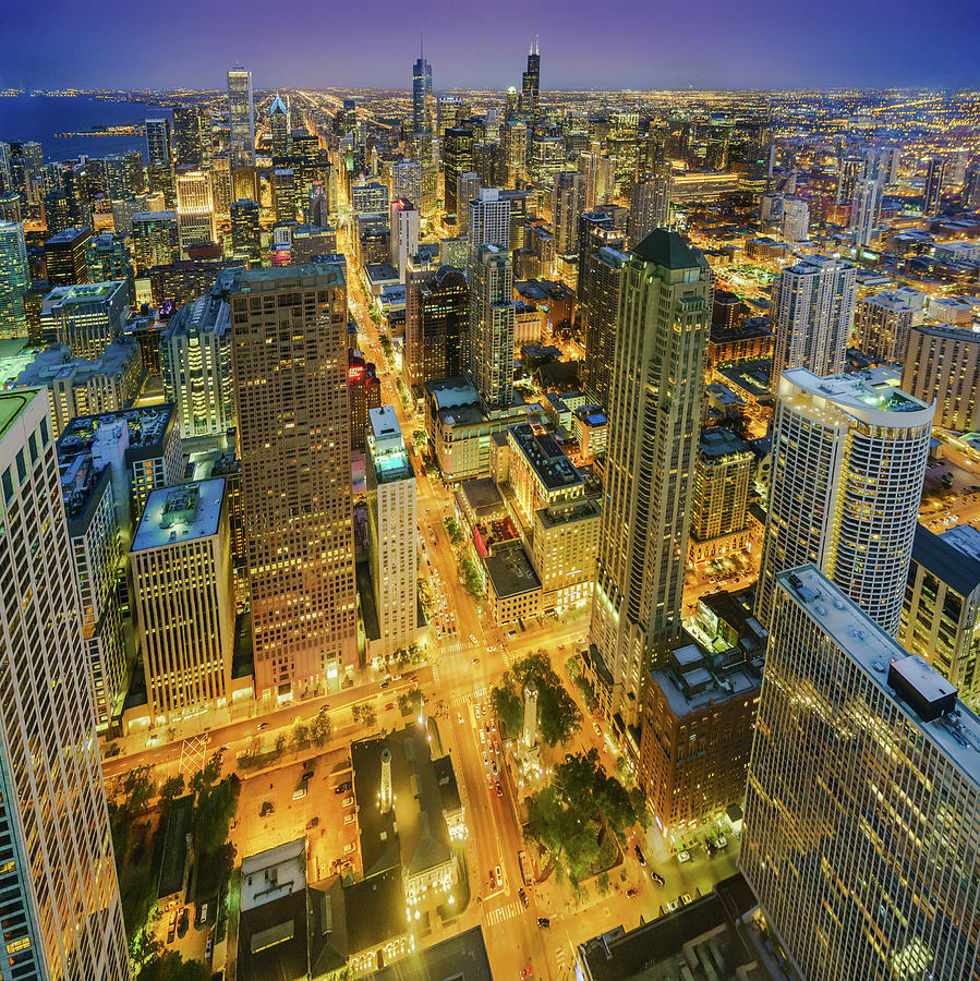 Chicago Skyline Magnificent Mile At Night Photograph by Scott Campbell