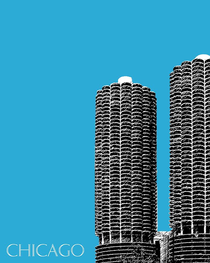 Chicago Skyline Marina Towers - Teal Digital Art by DB Artist