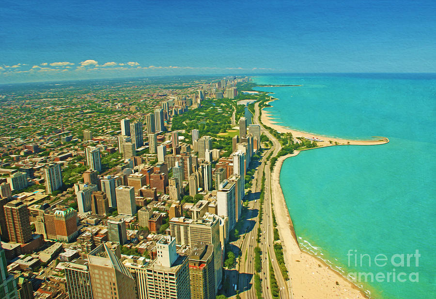 Chicago Skyline Photograph - Chicago Skyline Meets Lake Michigan by Laura D Young
