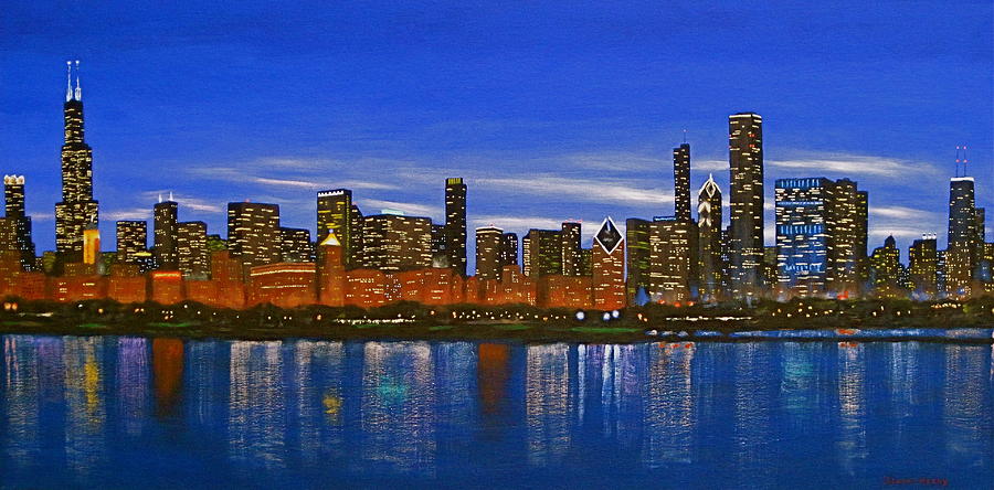 Chicago Skyline--Nocturnal Glow Painting by J Loren Reedy