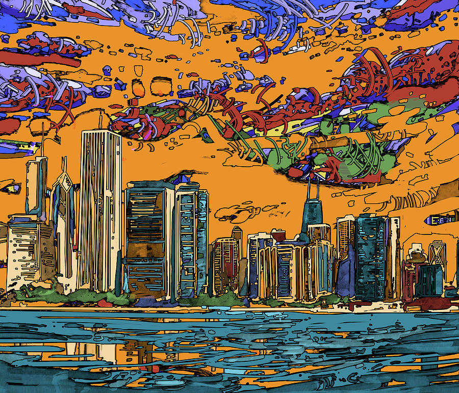 Chicago Skyline Panorama 2 Painting by Bekim M