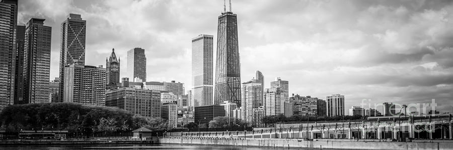 Chicago Skyline Panorama Black and White Photo Photograph by Paul Velgos