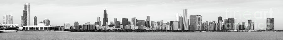 Chicago Skyline Panorama High Resolution Black and White Photo Photograph by Paul Velgos