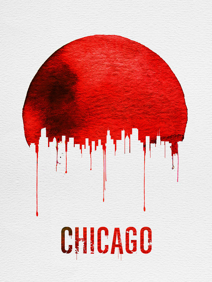 Chicago Painting - Chicago Skyline Red by Naxart Studio