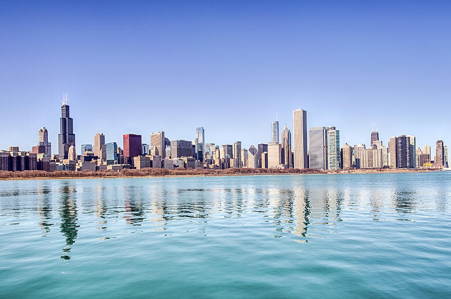 Chicago Skyline Reflecting in Lake Michigan Photograph by Peter Ciro