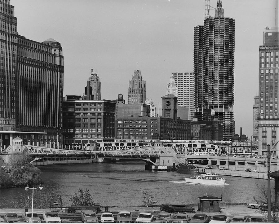 Chicago Skyline Seen From Riverbank Photograph by Chicago and North Western Historical Society