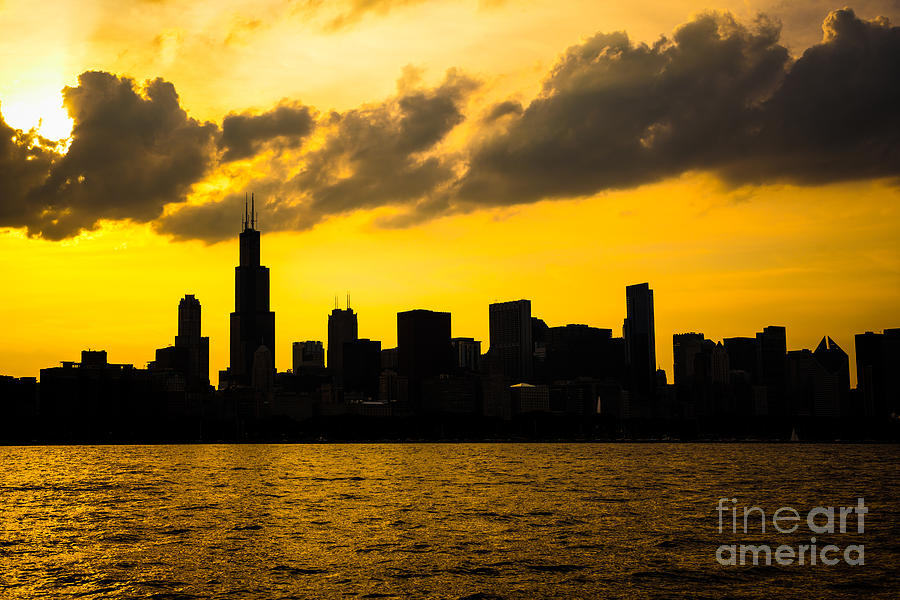 Chicago Skyline Sunset Silhouette Photograph by Paul Velgos