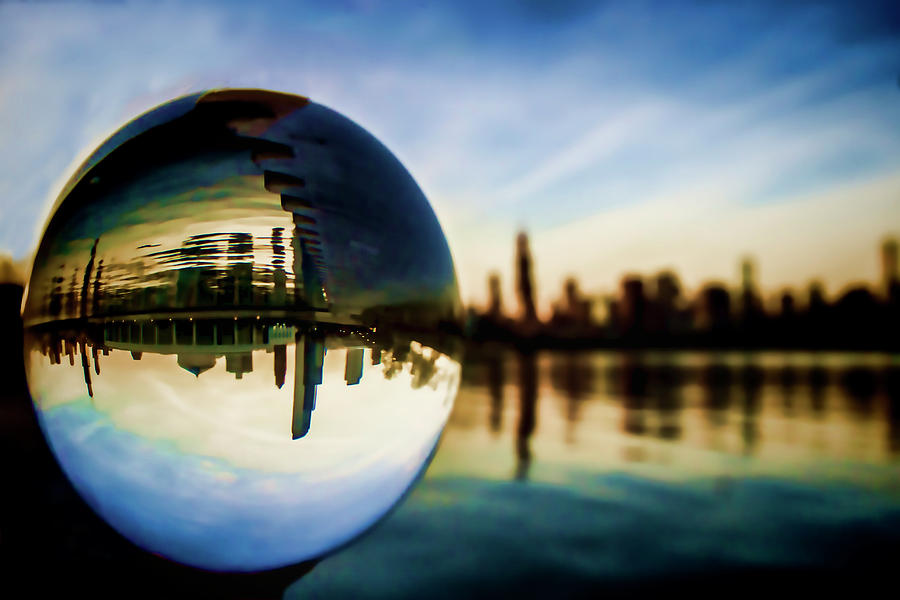Chicago Skyline though a glass ball Photograph by Sven Brogren
