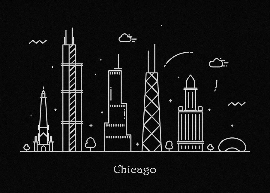 Chicago Skyline Travel Poster Drawing by Inspirowl Design