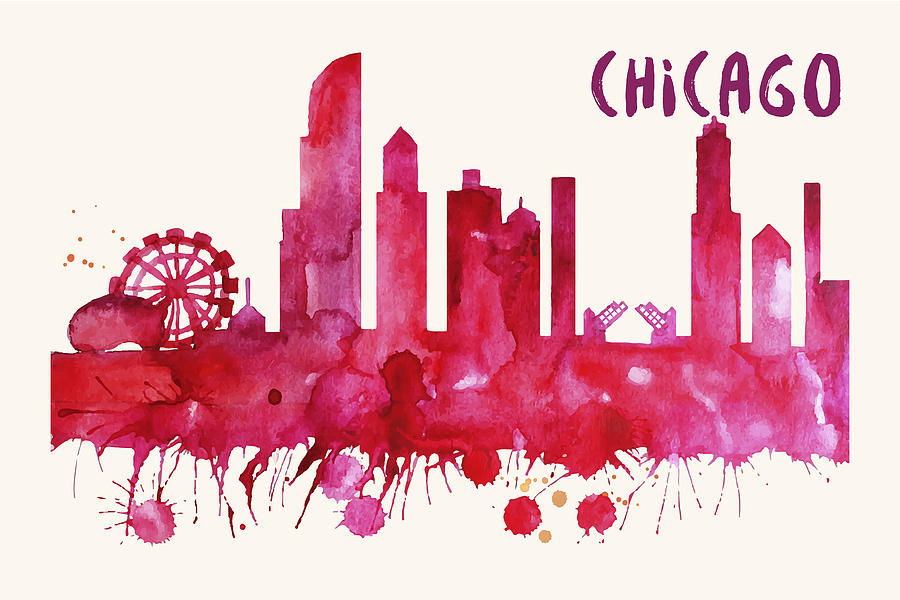 Chicago Skyline Watercolor Poster - Cityscape Painting Artwork Painting by Beautify My Walls