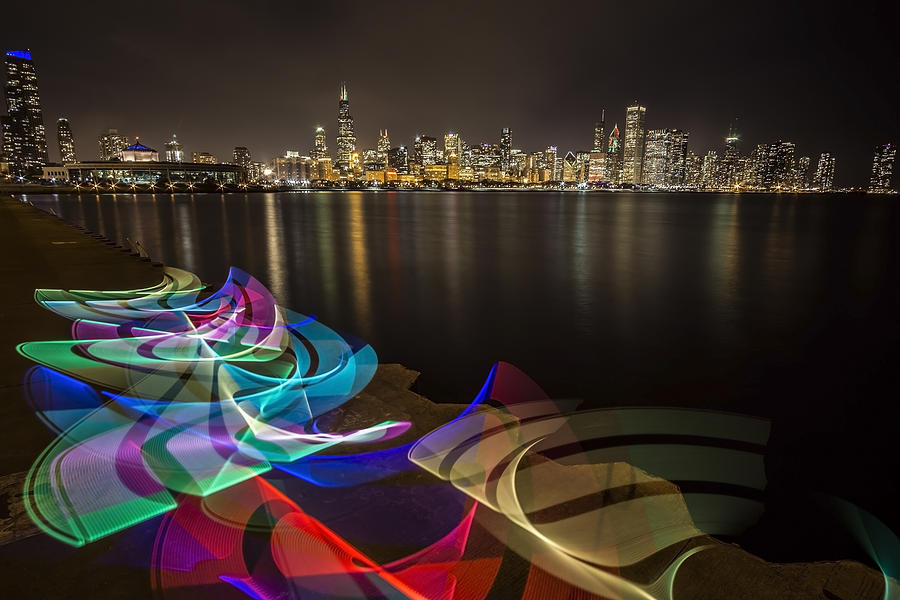 Chicago Skyline with pixel stick painting Photograph by Sven Brogren