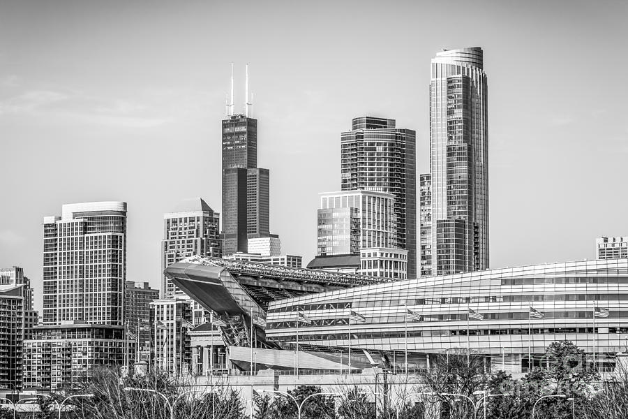Chicago Bears Photograph - Chicago Skyline with Soldier Field and Willis Tower  by Paul Velgos