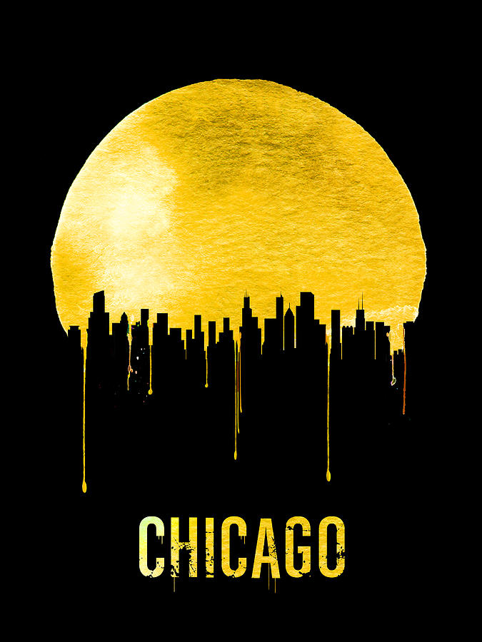 Chicago Painting - Chicago Skyline Yellow by Naxart Studio