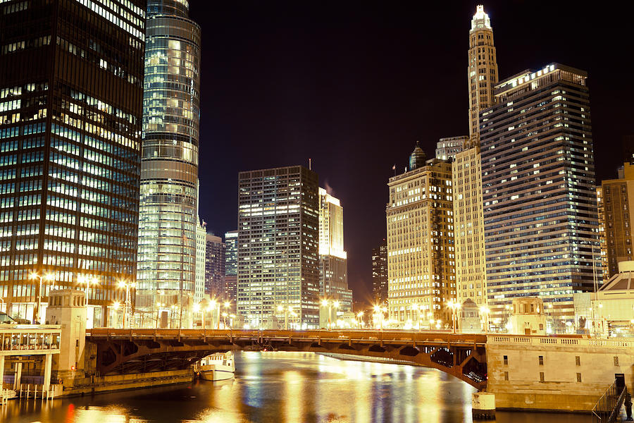 Chicago Photograph - Chicago State Street Bridge at Night by Paul Velgos