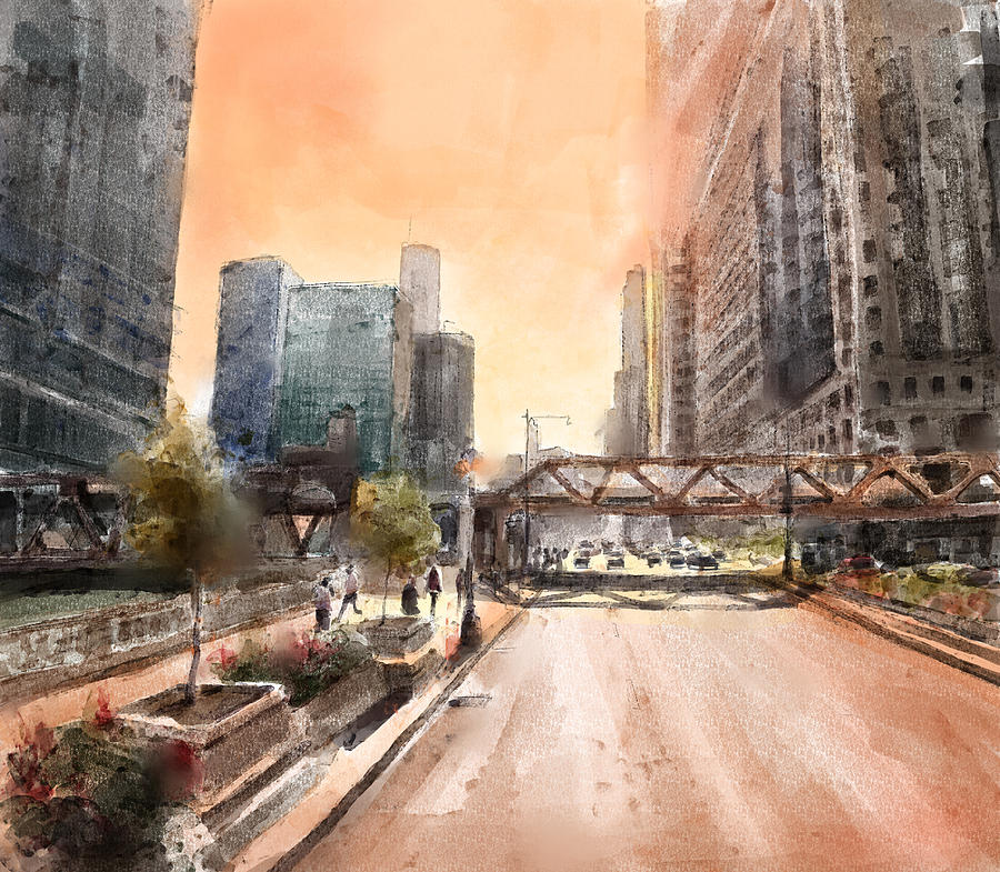 Chicago Skyline Painting - Chicago Street 2 by Bekim M