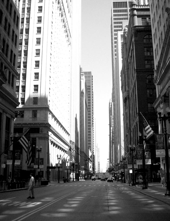 Chicago street with flags b-w Photograph by Anita Burgermeister