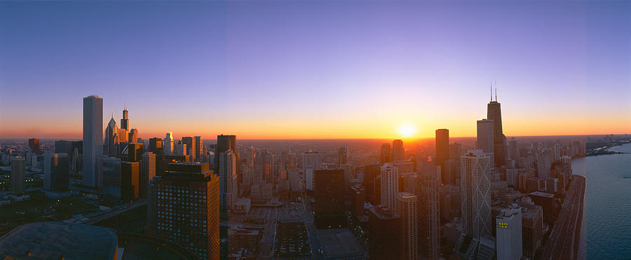 Chicago Photograph - Chicago Sunset, Aerial View, Illinois by Panoramic Images