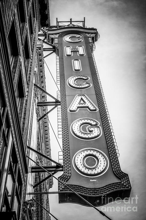 Chicago Theater Sign Black and White Picture Photograph by Paul Velgos