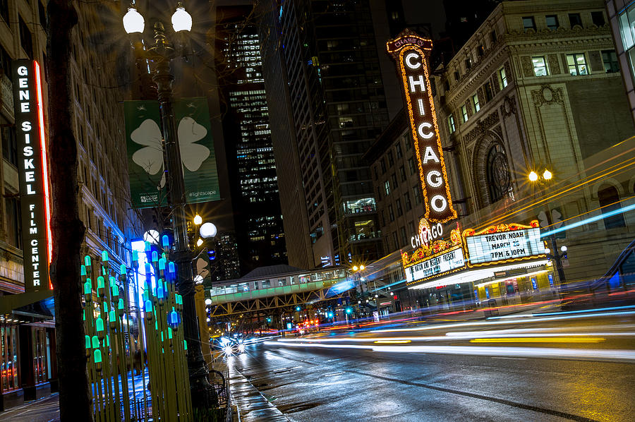 Chicago Photograph - Chicago Theatre Lightscape by Ryan Smith