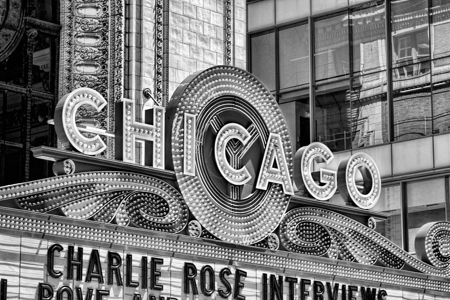 Chicago Theatre Marquee Black and White Photograph by Christopher Arndt