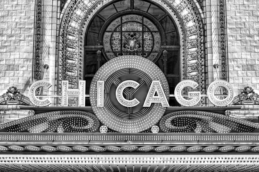 Chicago Theatre Marquee Sign Black and White Photograph by Christopher Arndt
