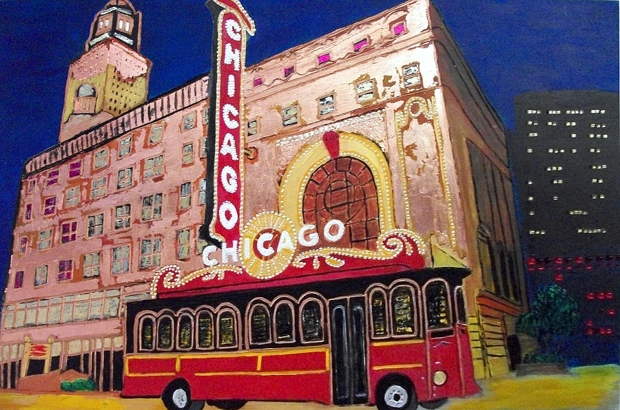 Chicago Painting - Chicago Theatre Trolley by Char and Mike Swift