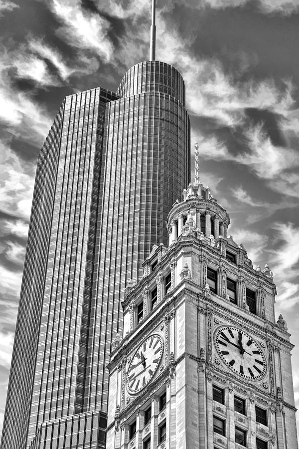 Chicago Trump And Wrigley Towers Black and White Photograph by Christopher Arndt