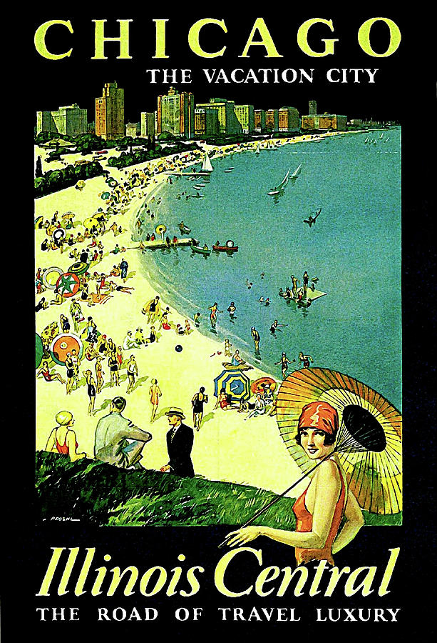 Chicago Painting - Chicago, vacation city, areal view on the beach by Long Shot