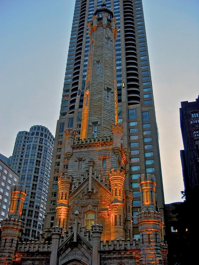 Architecture Photograph - Chicago Water Tower at dusk by Dale Chapel